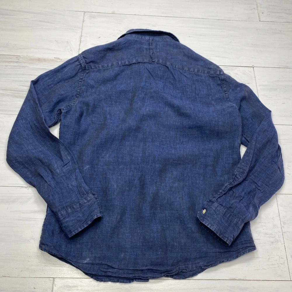 Banana Republic Linen Shirt Mens M Blue Slim Fit Long Sleeve Indigo Denim